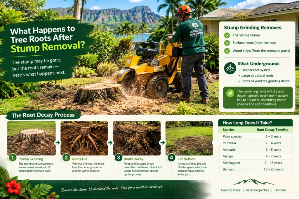 What Happens to Tree Roots After Stump Removal in Honolulu?