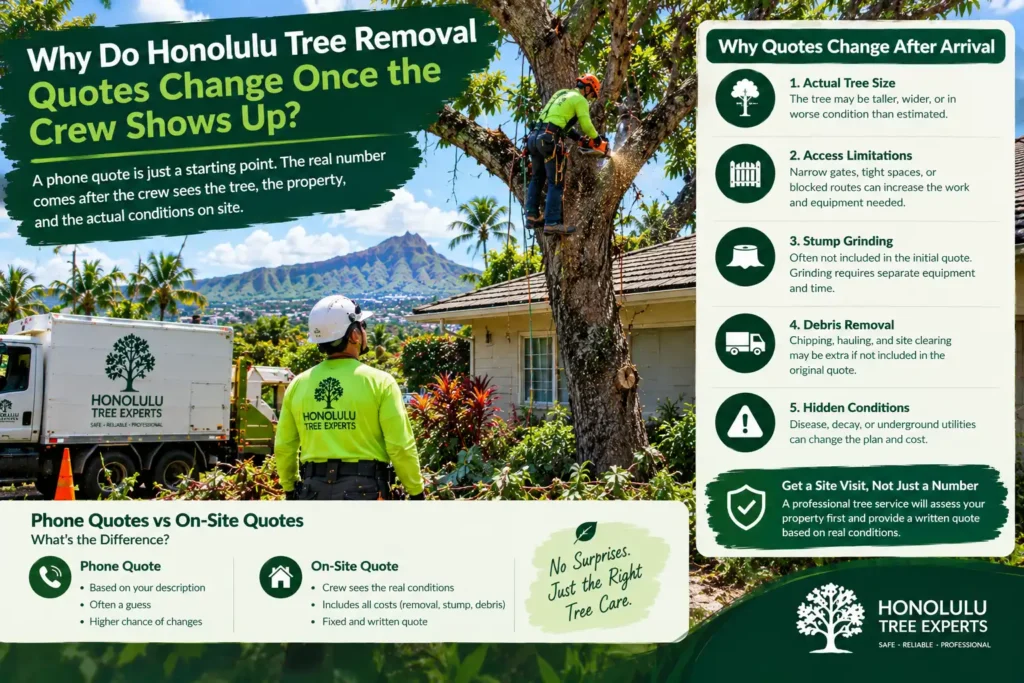 Why Do Honolulu Tree Removal Quotes Change Once the Crew Shows Up?